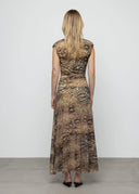 ESTHE Gathered Snake Print Midi Dress
