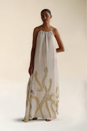 FARA BOUTIQUE Naya Maxi Κρεμ Σατέν Φόρεμα