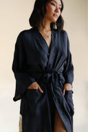 FARA BOUTIQUE Max Duster Μαύρο Μεταξωτό Κιμονό