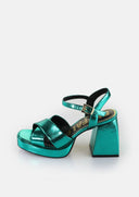 BUFFALO Bella Cross Holographic Green Heeled Sandal