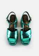 BUFFALO Bella Cross Holographic Green Heeled Sandal
