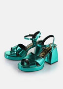 BUFFALO Bella Cross Holographic Green Heeled Sandal