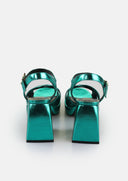 BUFFALO Bella Cross Holographic Green Heeled Sandal