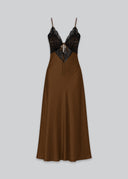 ESTHE Coffee Satin Lace Dress