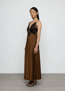 ESTHE Coffee Satin Lace Dress