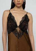 ESTHE Coffee Satin Lace Dress