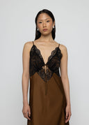ESTHE Coffee Satin Lace Dress