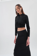 24COLOURS Cropped Velvet Black Blouse