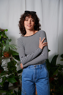 24COLOURS Striped Black Blouse