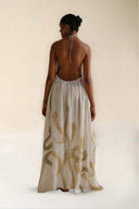 FARA BOUTIQUE Naya Maxi Κρεμ Σατέν Φόρεμα