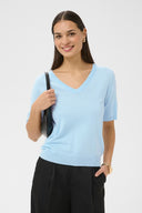 KAFFE Kalizza Blue Knitted Short-Sleeved Blouse