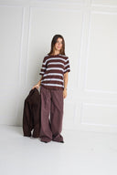 ICHI Ihrebetta Καφέ Striped T-shirt