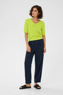 KAFFE Kalizza Lime Knitted Short Sleeve Blouse
