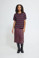 ICHI Ihrebetta Striped Μπορντώ T-shirt