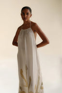 FARA BOUTIQUE Naya Maxi Κρεμ Σατέν Φόρεμα