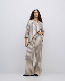 YERSE Wide-Leg Striped Παντελόνι Ecru & Black