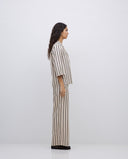YERSE Wide-Leg Striped Παντελόνι Ecru & Black