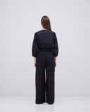 YERSE Black Wide Leg Embroidered Βαμβακερό Παντελόνι