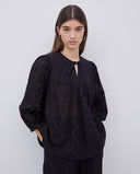 YERSE Black Quilted Yoke Cotton Blouse
