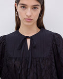 YERSE Black Quilted Yoke Cotton Blouse