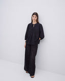 YERSE Black Wide Leg Embroidered Βαμβακερό Παντελόνι