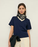 YERSE Floral Blue Silk Scarf