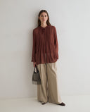 YERSE 45888 Pleated Chocolate Πουκάμισο