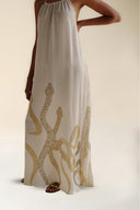 FARA BOUTIQUE Naya Maxi Κρεμ Σατέν Φόρεμα
