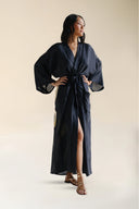FARA BOUTIQUE Max Duster Μαύρο Μεταξωτό Κιμονό