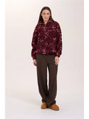 24COLOURS Teddy Fleece Floral Μπορντό Φούτερ