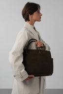 LANCASTER Suéde Cube Tote Χακί Τσάντα