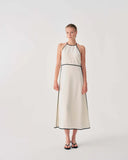 BEATRICE Contrast Piping Μακρύ Εκρού Φόρεμα