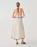 BEATRICE Contrast Piping Μακρύ Εκρού Φόρεμα