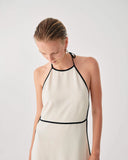 BEATRICE Contrast Piping Μακρύ Εκρού Φόρεμα