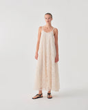 BEATRICE Μακρύ Εκρού Φόρεμα Κεντητό