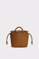 MARREA Midi Caramel & Affogato Satin Stripe Τσάντα