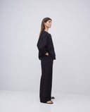YERSE Black Quilted Yoke Cotton Blouse