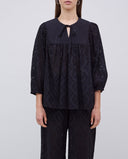 YERSE Black Wide Leg Embroidered Βαμβακερό Παντελόνι