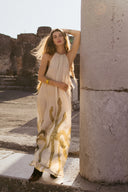 FARA BOUTIQUE Naya Maxi Κρεμ Σατέν Φόρεμα