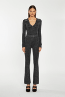 GLAMOROUS Rib Flared Shiny Black Pants