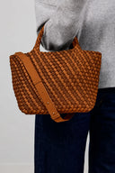 MARREA Midi Caramel & Affogato Satin Stripe Τσάντα