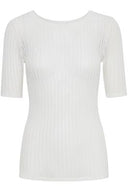 ICHI Ihcallies Ribbed White Blouse
