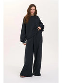 24COLOURS Wide Leg Μαύρη Φόρμα Με Ρίγα