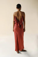 FARA BOUTIQUE Flora Henna Μάξι Μεταξωτό Φόρεμα