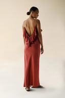 FARA BOUTIQUE Flora Henna Μάξι Μεταξωτό Φόρεμα