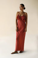 FARA BOUTIQUE Flora Henna Μάξι Μεταξωτό Φόρεμα