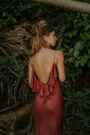 FARA BOUTIQUE Flora Henna Μάξι Μεταξωτό Φόρεμα