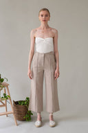 MIND MATTER Judith Linen High Waist Beige Pants