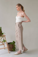 MIND MATTER Judith Linen High Waist Beige Pants