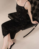 GRACE & MILA Tori Long Black Sequin Dress